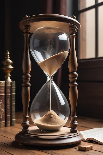 A hourglass on the table god time