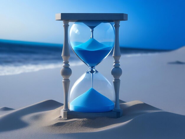 A hourglass with a blue and white sand is set to be turned into a dark room ai generated