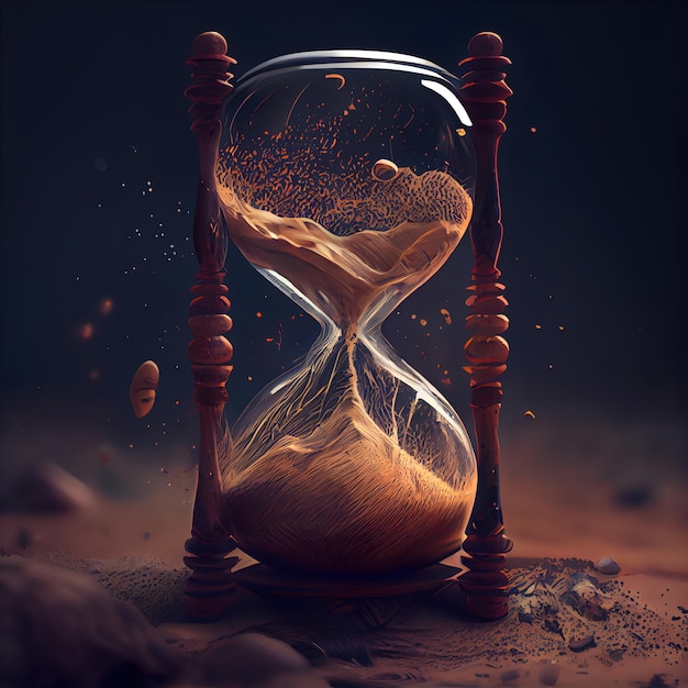 Hourglass with flowing sand 3d illustration Time concept