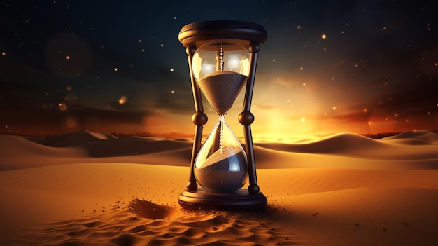 Photo hourglass with glowing sand background wallpaper