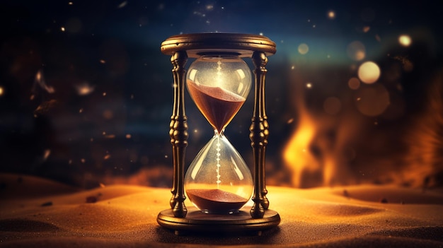 Photo hourglass with glowing sand background wallpaper