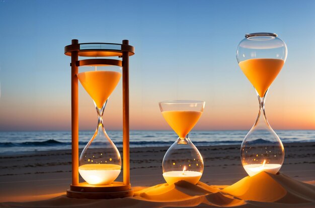 Photo hourglass with glowing sand background wallpaper