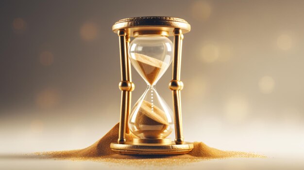 Photo hourglass with golden sand on a white background