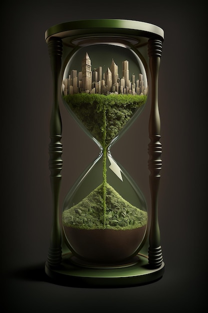 Песочные часы с изображением города Генеративный ИИ