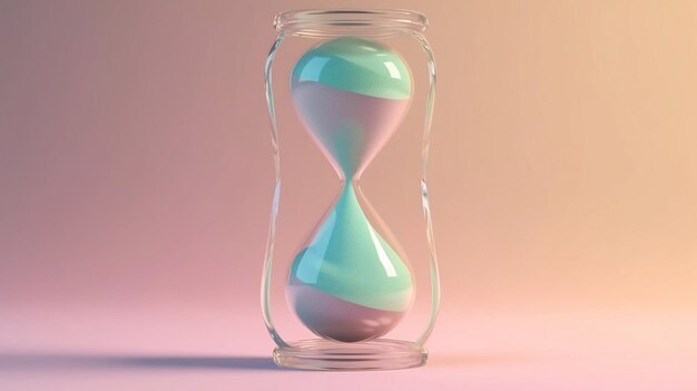 A hourglass with a pink and blue hourglass in the bottom.