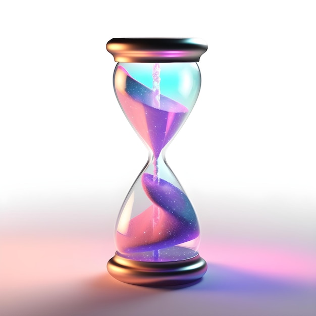 Photo a hourglass with purple and blue sand and the words 