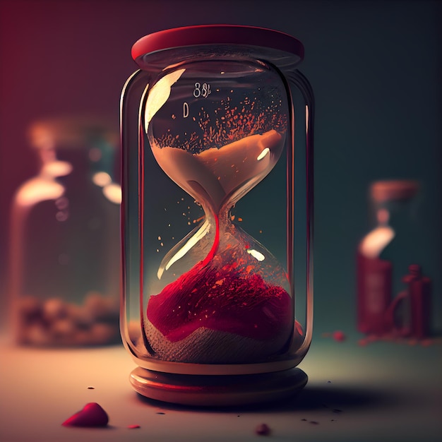 Hourglass with red sand inside Concept of time passing 3d rendering