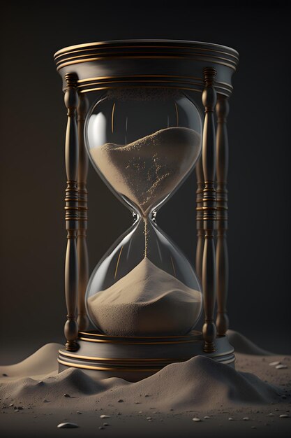 A hourglass with sand in it and the word sand on it