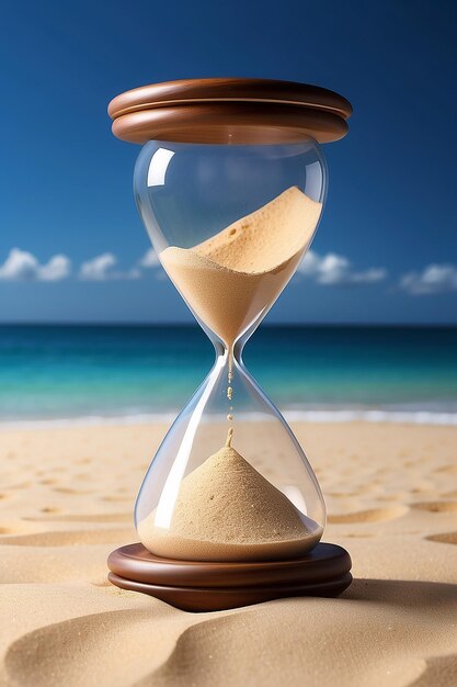 Photo a hourglass with sand in the middle and the word sand on it time management background