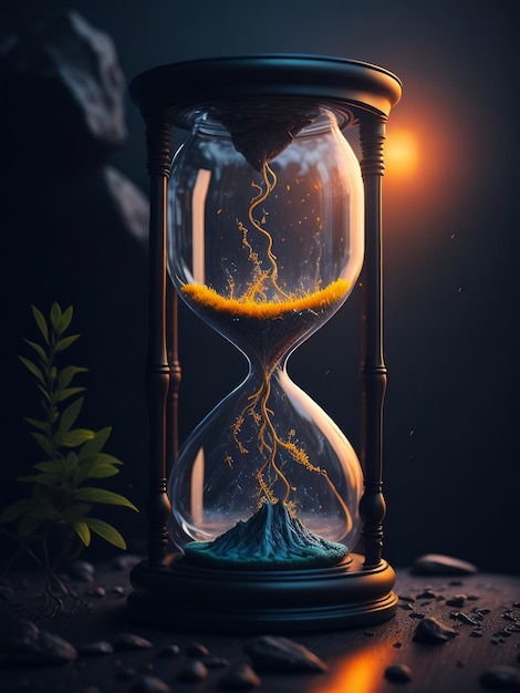 A hourglass with a time