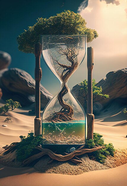 a hourglass with a tree growing out of it