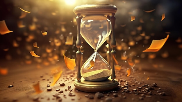 A hourglass with the words time is falling on it