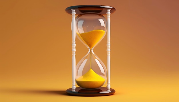 Hourglass on the yellow background with copy space Concept of running out of time and deadline Ai generative