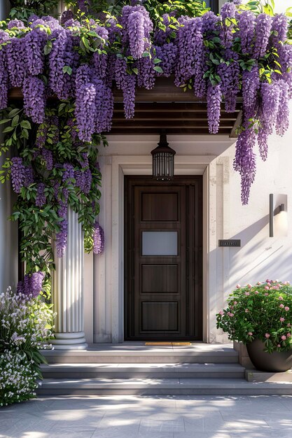 Photo house adorned with purple flowers