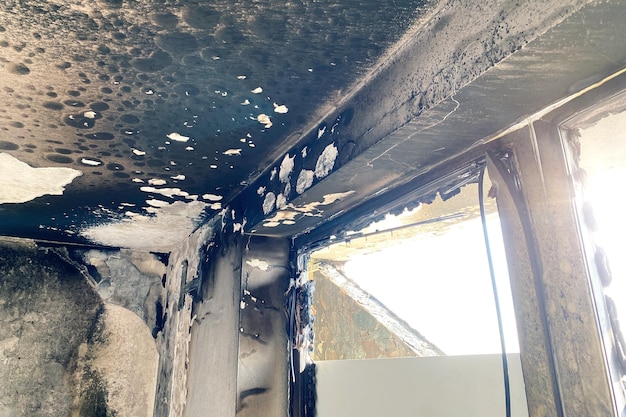 house after the fire burnt room from the inside