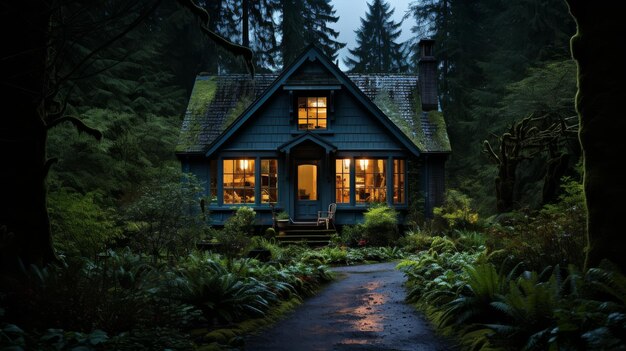 House Amid Night Forest