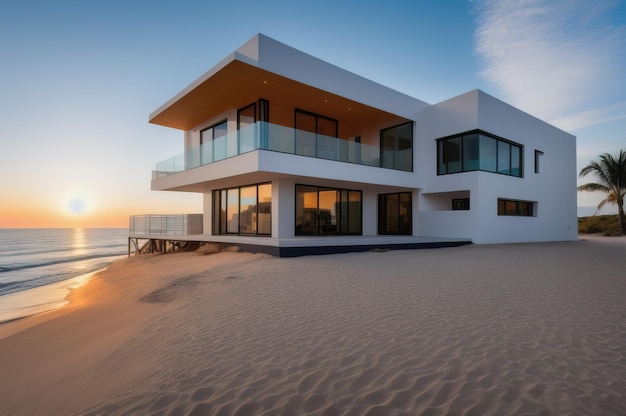 A house on the beach at sunset