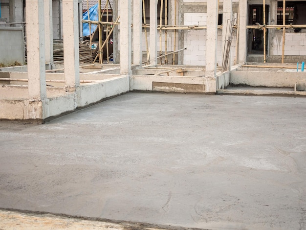 House building, concrete floor under construction