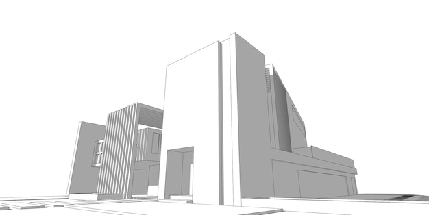 House building sketch architecture 3d wireframe illustration, Modern architectural perspective line.