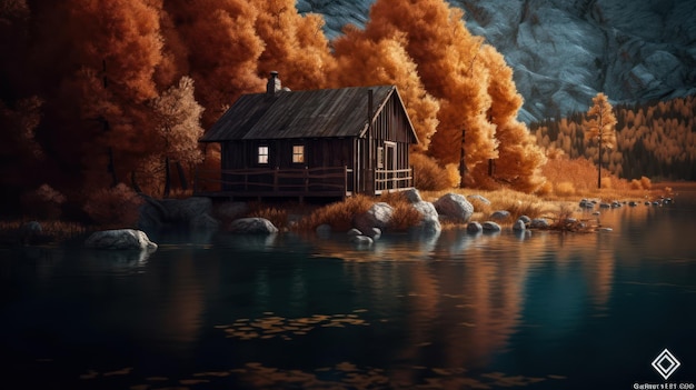 A house by the lake in the forest