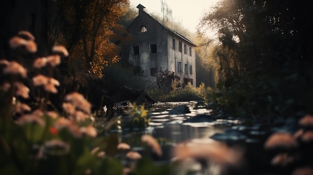 A house by the river in the forest