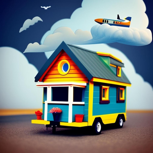 house in a car airplane flying in clouds world tourism day moveable house