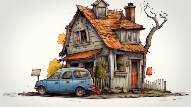 House and car cartoon