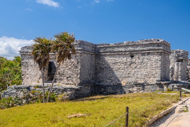 House of the Cenote Mayan Ruins in Tulum Riviera Maya Yucatan Caribbean Sea Mexico