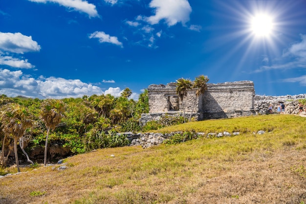 House of the Cenote Mayan Ruins in Tulum Riviera Maya Yucatan Caribbean Sea Mexico