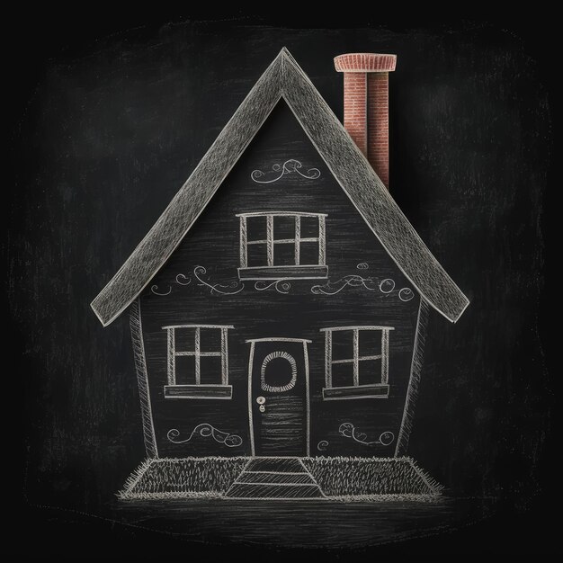 Foto house chalk drawing on blackboard ia generativa