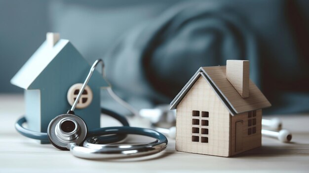 Photo house check miniature house and stethoscope generative ai