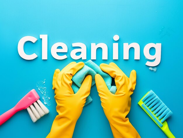 House cleaning concept with yellow rubber gloves