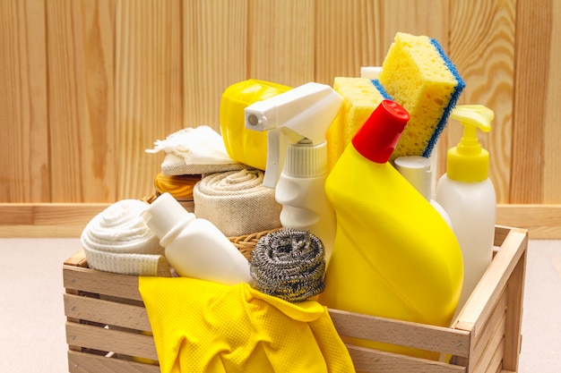 House cleaning product in wooden box