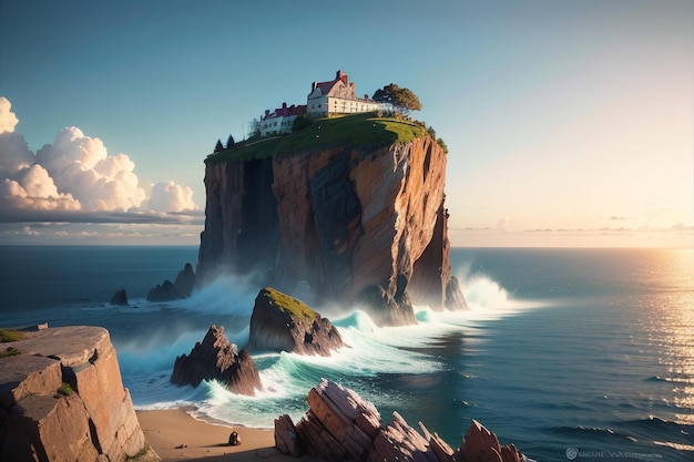 A house on a cliff by the sea