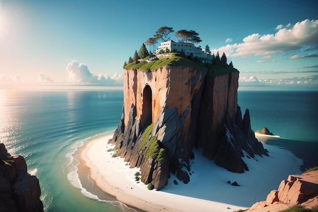 A house on a cliff by the sea