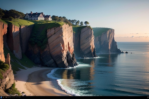 A house on a cliff by the sea