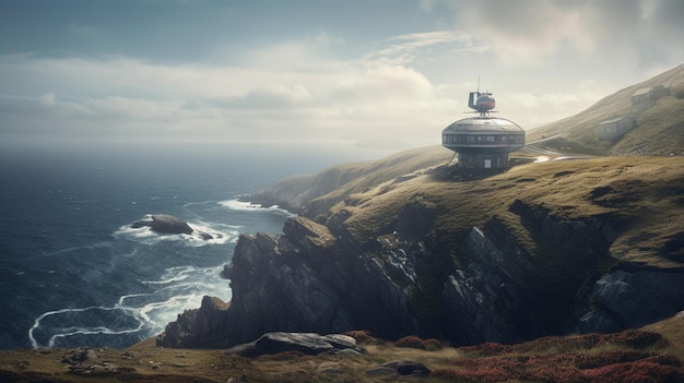 A house on a cliff overlooking the ocean