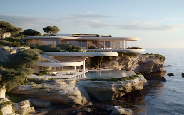 A house on a cliff overlooking the ocean