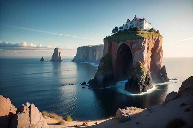 A house on a cliff overlooking the ocean