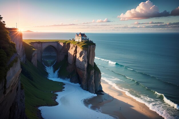 A house on a cliff overlooking the ocean