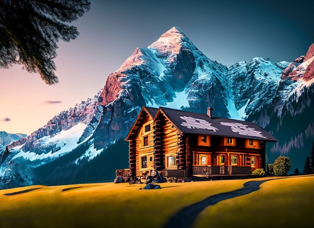 House close to a steep rocky mountain in switzerland