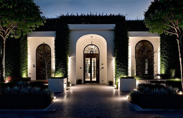 A house covered in lush green plants