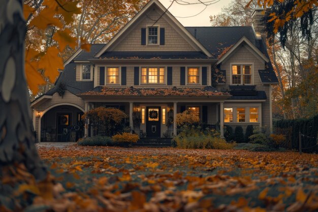 Photo house covered with leaves