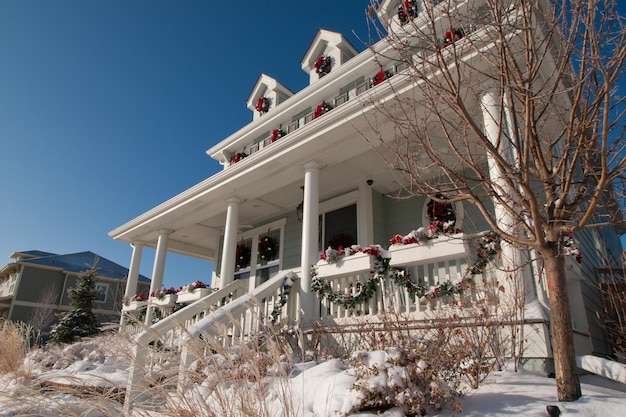 House decorated for winter holidays