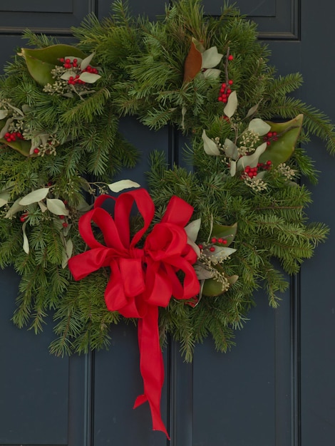 House decorated for winter holidays.