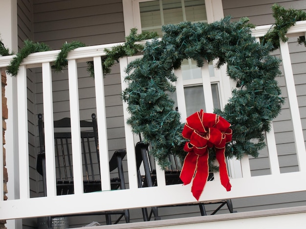 House decorated for the winter holidays.