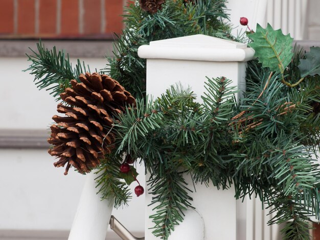 House decorated for the winter holidays.