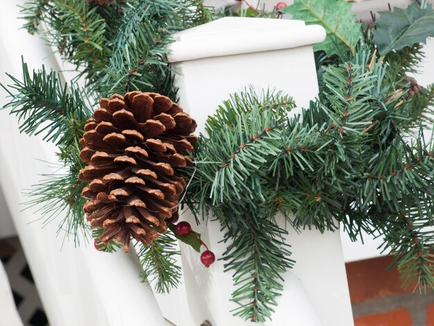 House decorated for the winter holidays.