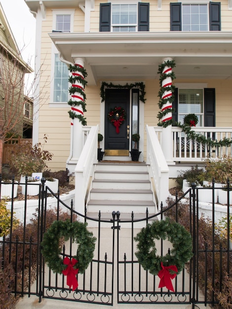 House decorated for the winter holidays.