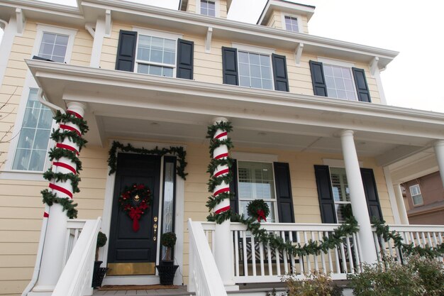 House decorated for the winter holidays.